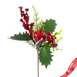 Маленькое фото 1: Ветка Туи с ягодами и яблоком, H24см, зеленый/красный