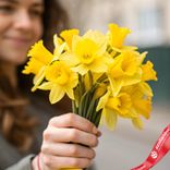 Маленькое фото 2: Букет из 7 желтых нарциссов с желтой лентой