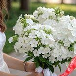Маленькое фото 2: Букет из 35 белых флоксов с белой лентой