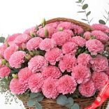 Маленькое фото 2: Букет из 45 розовых гвоздик в корзине с эвкалиптом