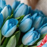 Маленькое фото 3: Букет из 15 голубых тюльпанов с голубой лентой, Россия
