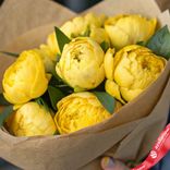 Маленькое фото 2: Букет из 7 желтых пионов в крафте, Голландия