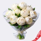 Маленькое фото 1: Букет из 9 белых пионов в пленке