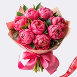 Маленькое фото 1: Букет из 9 красных пионов в крафте