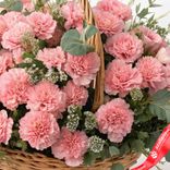 Маленькое фото 3: Букет из 35 розовых гвоздик в корзине с эвкалиптом
