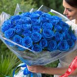 Маленькое фото 1: Букет из 51 синей розы в пленке, 50 см, Россия