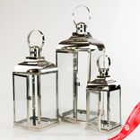 Маленькое фото 3: Набор серебряных «Фонарей» 3шт., (металл/стекло), 17,5х17хH43см