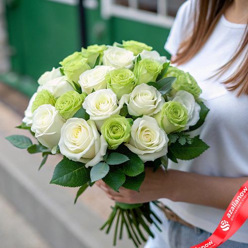 Букет из 21 бело-зеленых роз «Мондиаль», Эквадор, В 70см