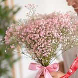 Маленькое фото 2: Букет из 19 розовых гипсофил с розовой лентой
