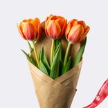 Маленькое фото 1: Букет из 3 оранжевых тюльпанов в крафте