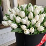Маленькое фото 2: Букет из 35 белых тюльпанов в черной коробке