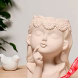Маленькое фото 2: Ваза керамика «Мечтательница», d-8 см, 11х11х20 см, бежевый