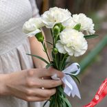 Маленькое фото 1: Букет из 3 белых кустовых гвоздик с лентой сорта Диантус, Голландия