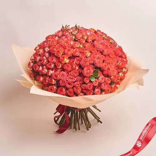 Акция! Букет из 51 кустовой оранжевой розы в персиковой пленке