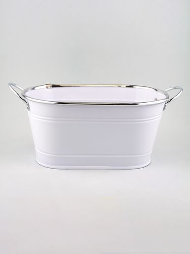 Горшок (Кашпо) с ручками Металл D 22 x 12,5 см H 10,5 см Белый