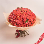 Маленькое фото 1: Акция! Букет из 51 кустовой оранжевой розы в персиковой пленке